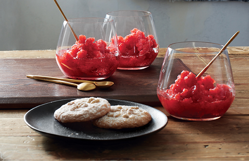 Strawberry Granita and Lemon Pignoli Cookies