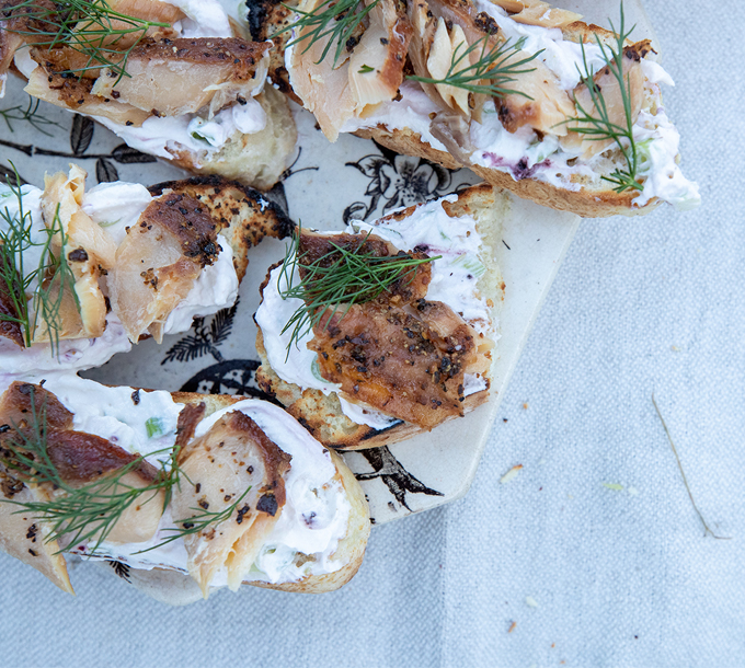 Bannock Topped with Smoked Trout