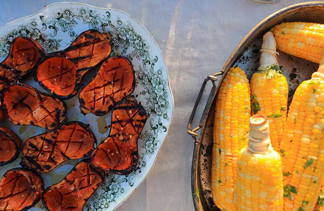 Maple-Glazed Squash and Grilled Corn