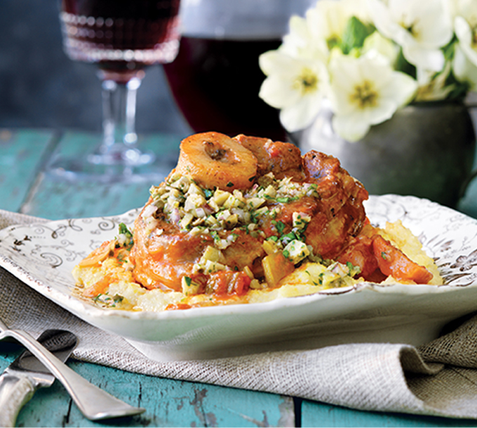Veal Shanks with Green Olive Pesto