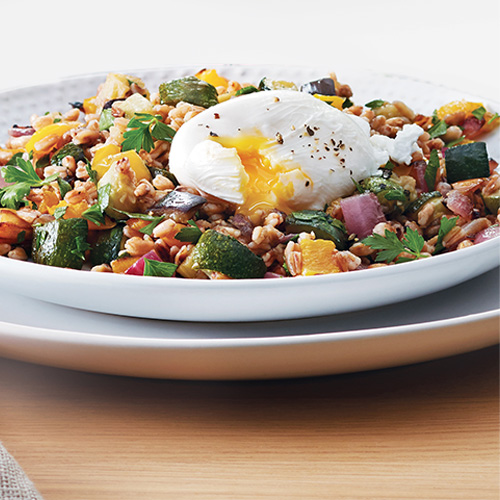 Farro with Roasted Vegetables & Poached Eggs