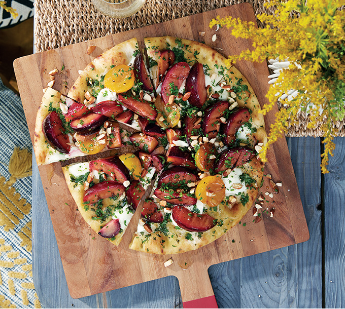 Grilled Plum Caprese Pizza