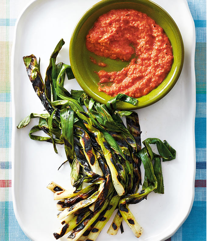 Charred Green Onions with Romesco Sauce