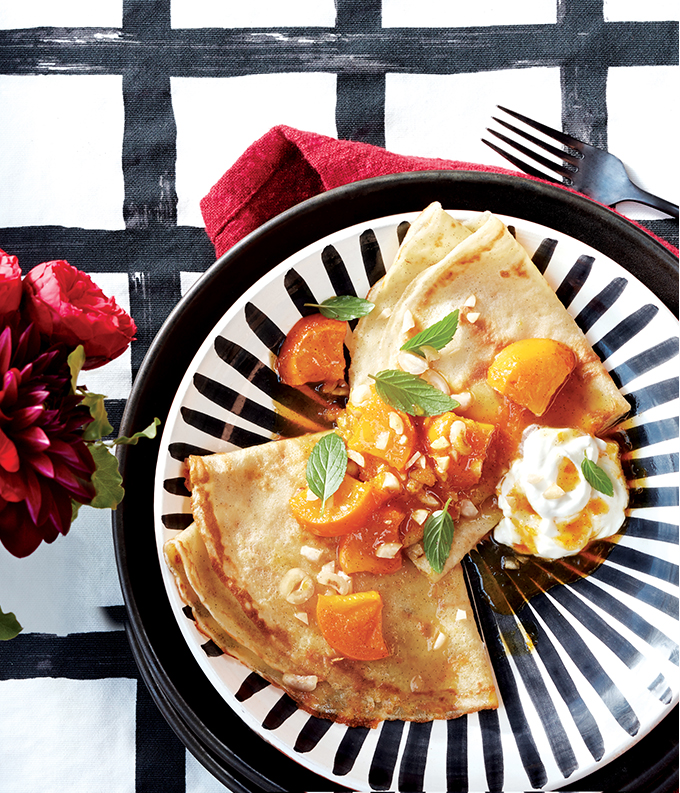 Vanilla Bean Crepes with Poached Persimmons