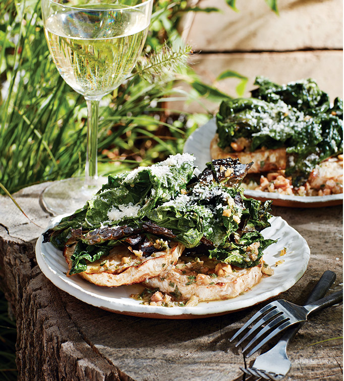 Celeriac Steaks with Kale, Walnuts & Parmesan