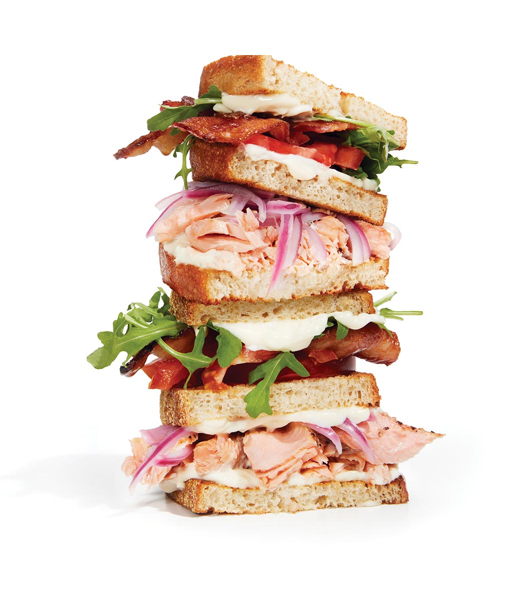 Grilled Salmon Club Sandwich With Maple Bacon