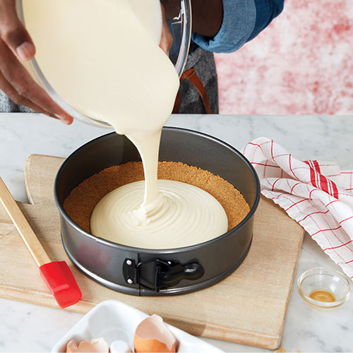 image of filling being poured into prepared crust