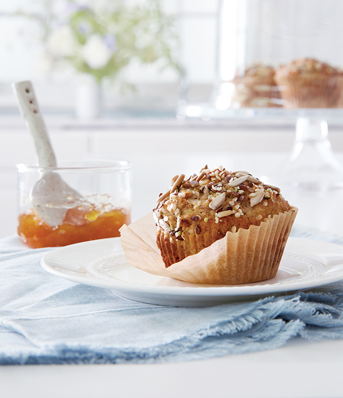 Muffins aux trois graines, au gingembre et au miel