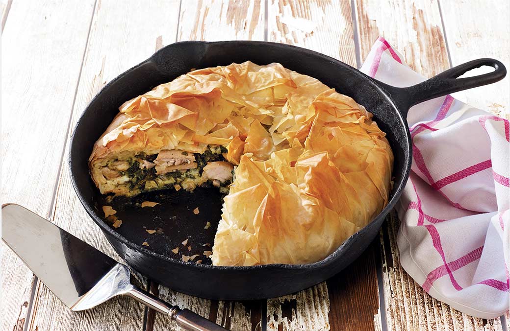 Tourte au poulet, aux épinards et à la féta