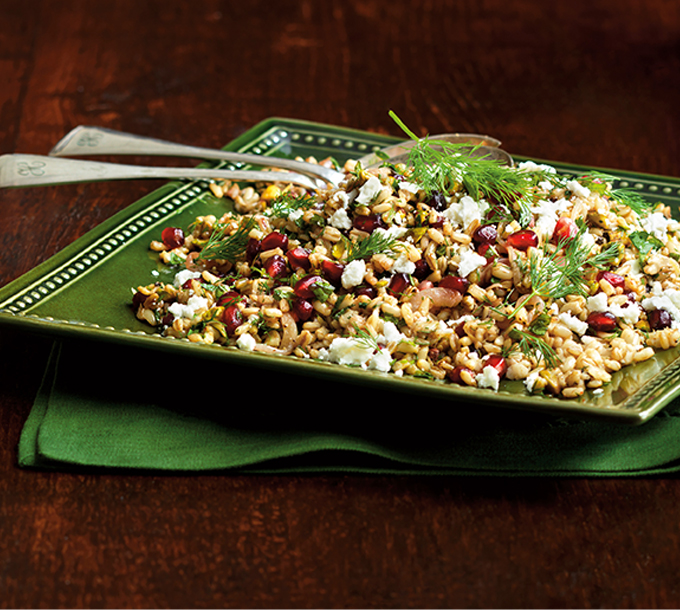 Spiced Cavena Nuda Salad with Pomegranate and Pistachios