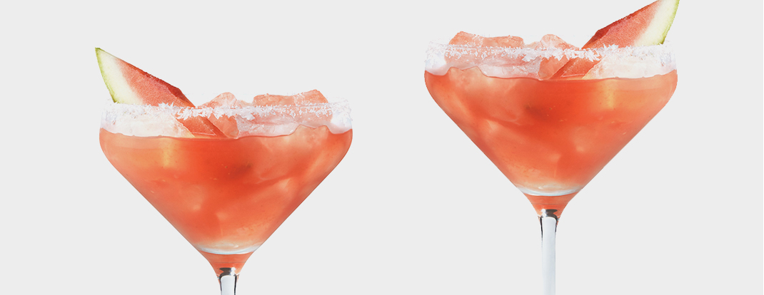  Two glasses of  bright pink Watermelon Margaritas