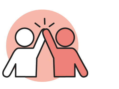 Illustration de deux personnes se félicitant avec enthousiasme pour célébrer une réussite.