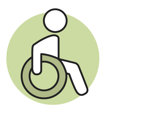 Image graphique d’une personne en fauteuil roulant, promouvant l’inclusion et l’accessibilité