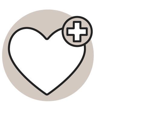 Un dessin représentant un grand cœur blanc avec un petit symbole de santé en haut à droite.