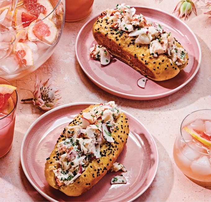 Lobster Radish Rolls on Buttered Buttermilk & Black-Sesame Buns